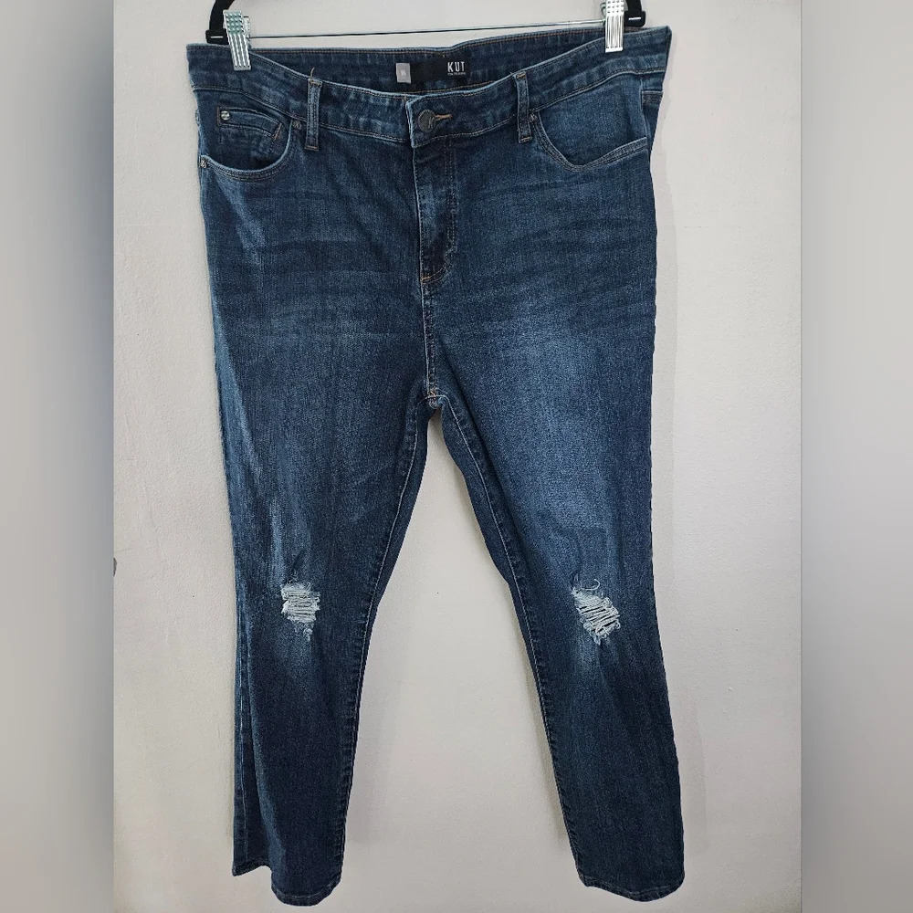 KUT from the Kloth Catherine High Rise Boyfriend Jeans Distressed Blue Size 16